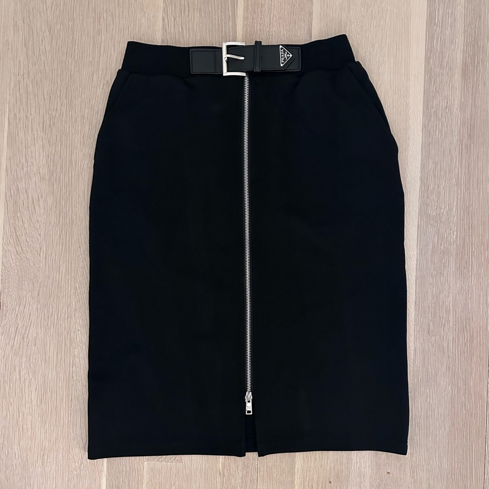 Black Prada Zip Up Midi Skirt